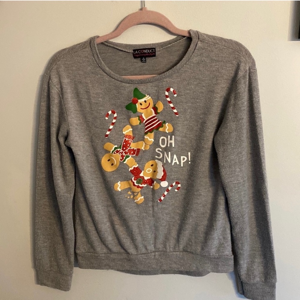 Gray Gingerbread Kids Sweater